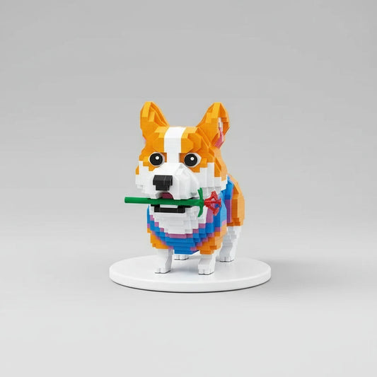 Welsh corgi met roos | Bouwpakket