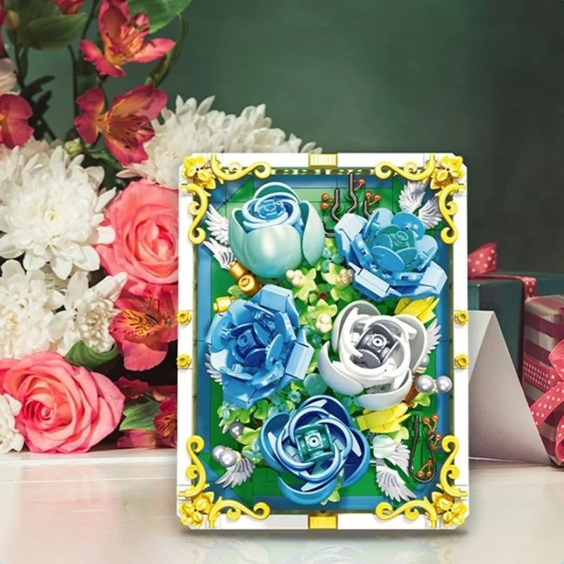 Blauwe rozen schilderij | Bouwpakket